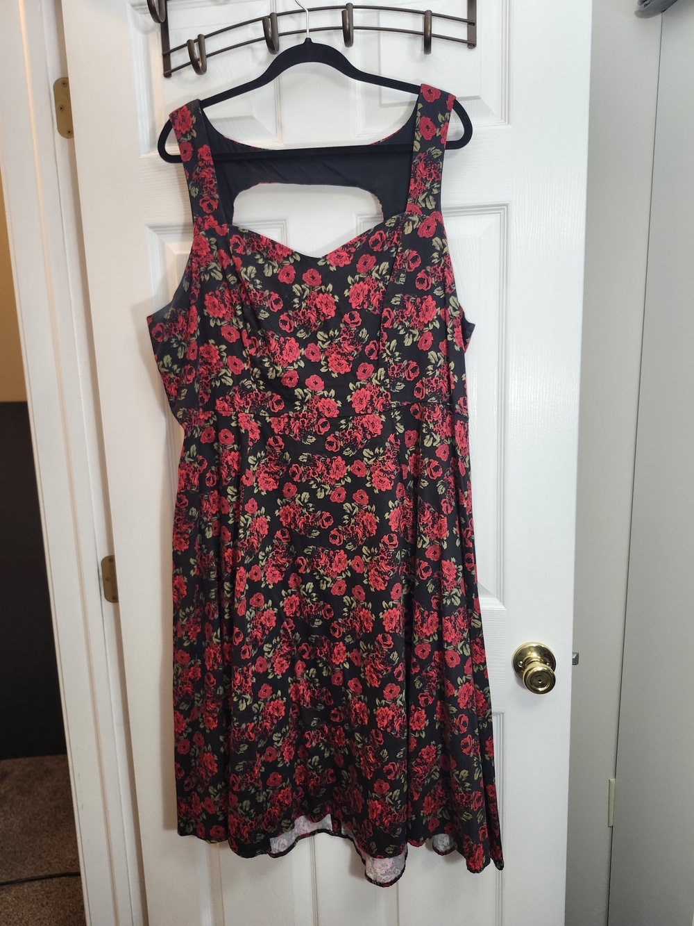 Torrid Black Midi Dress with Red Floral Print, Womans Size 22 Fits Like 2X